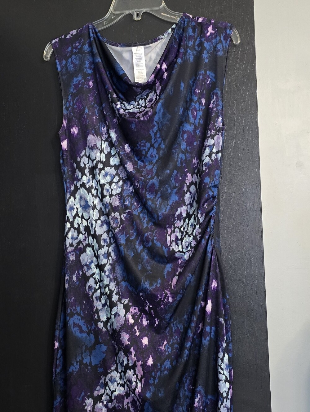 Sleeveless Cowl Neck Floral Print Dress - Purple/Blue